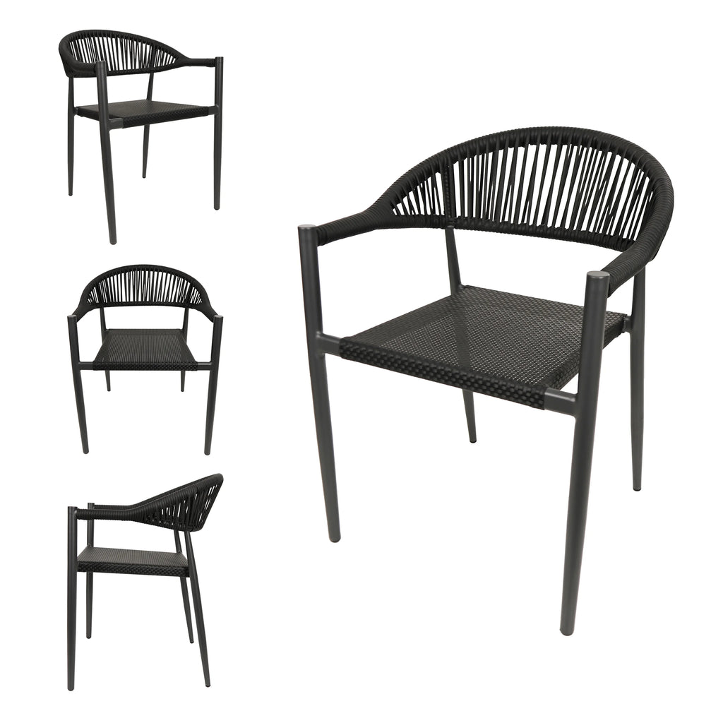 Vmopu New Set of 4 Gray Outdoor  Stackable Dining Chair, PE Rattan for Bistro Restaurant Garden