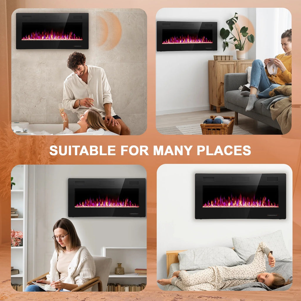 KISSAIR 60�� Indoor Electric Fireplace Ultra Thin Fireplace, Wall Mounted Recessed Fireplace with Multiple Colors