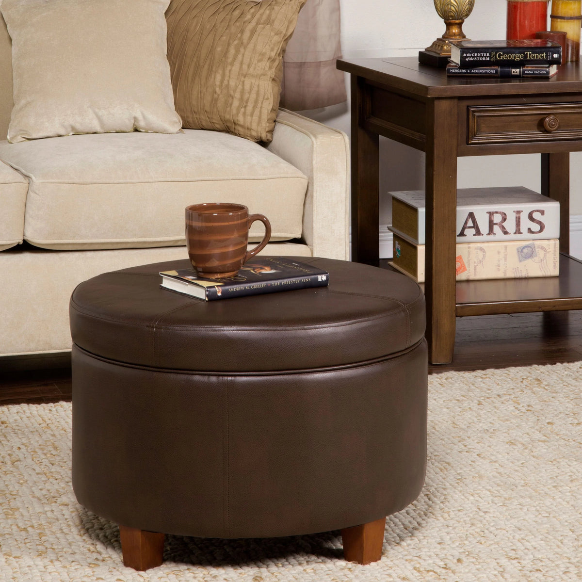 HomePop Large Leatherette Storage Ottoman, Multiple Colors