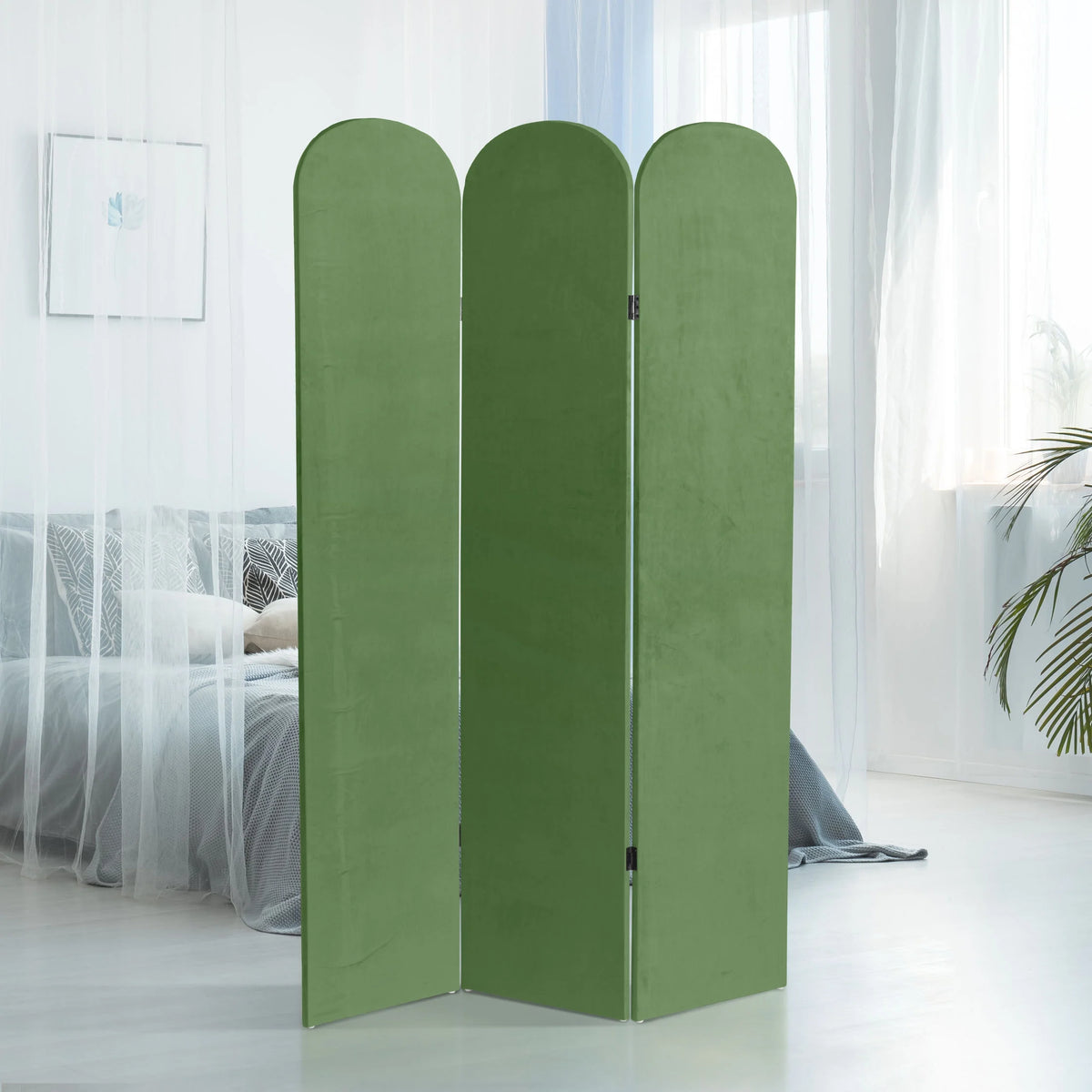 6 ft. Classic Arch Velvet Room Divider Lilac 3 Panel