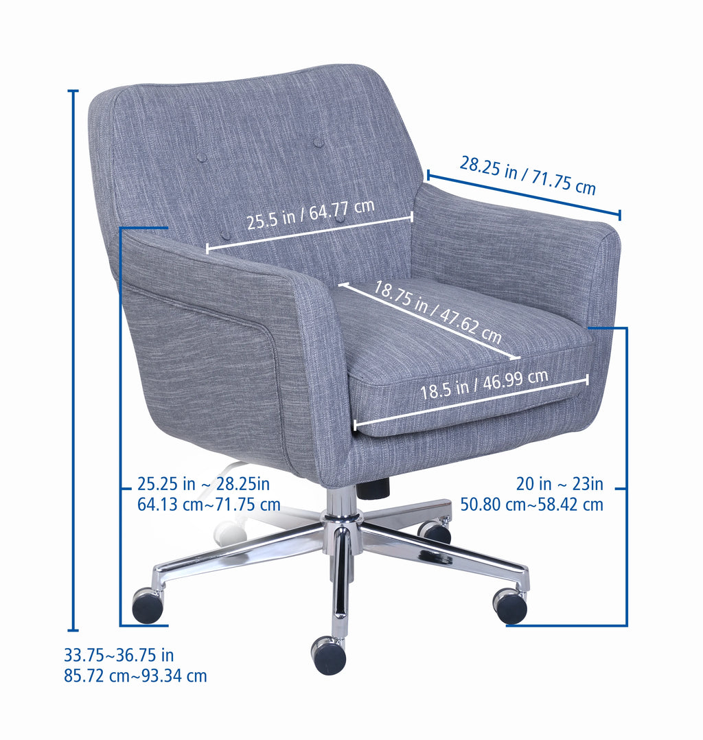 Serta Ashland Office Desk Chair, Button Tufted Mid-Back, Memory Foam Cushion, Chrome Swivel Base, Ivory