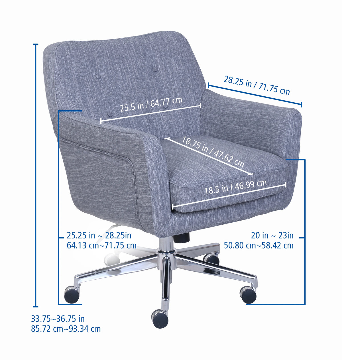 Serta Ashland Office Desk Chair, Button Tufted Mid-Back, Memory Foam Cushion, Chrome Swivel Base, Ivory