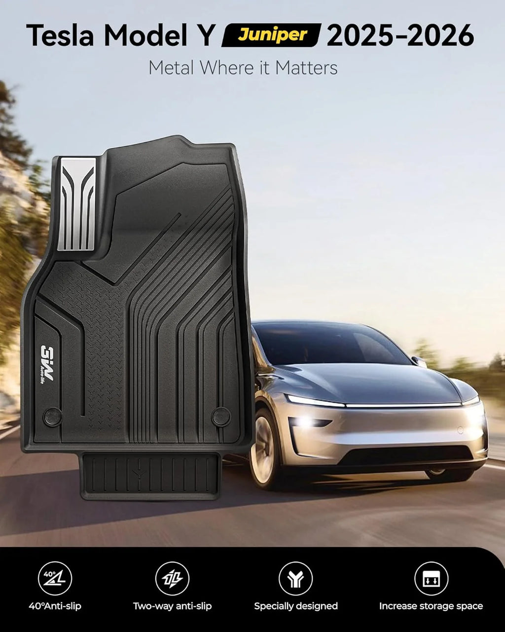 3W Tesla New Model Y Juniper Floor Mats and Cargo Liners, TPE Full Set Floor Liner for New Model Y 2025 2026, Cargo Mats and Seat Back Cover Protector, Car Mats for Tesla Accseeories, Black