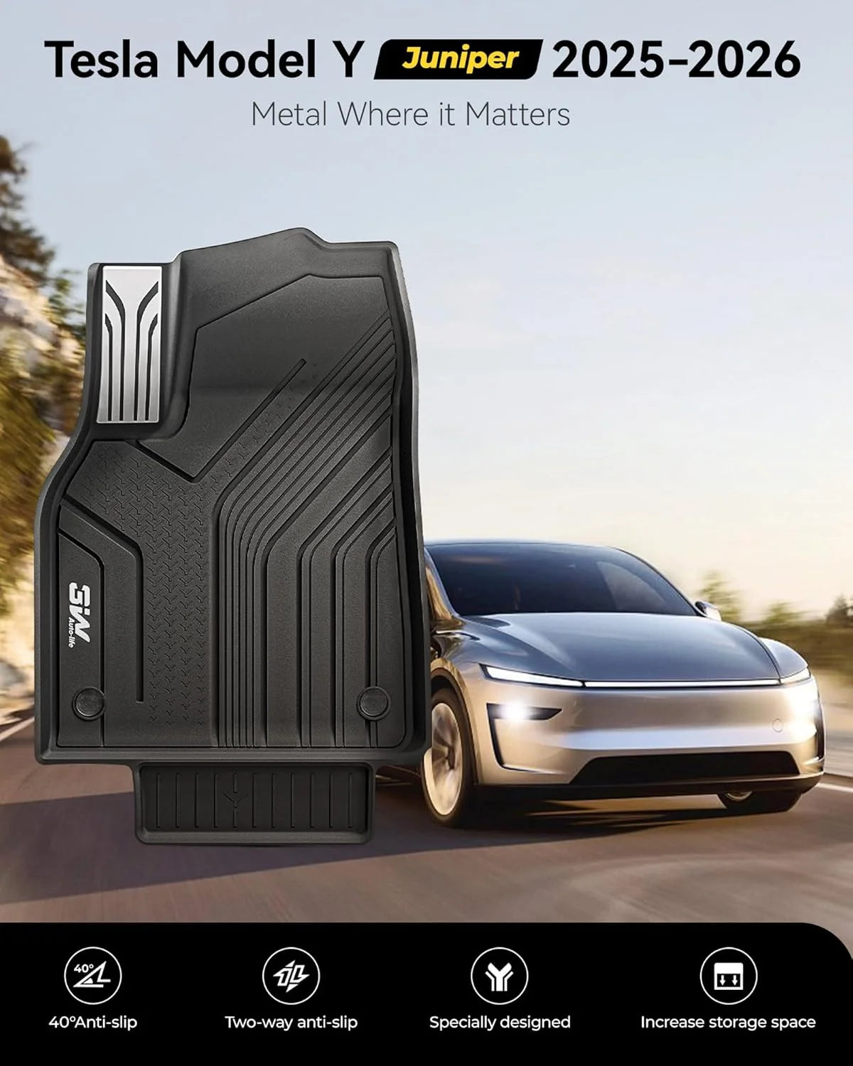3W Tesla New Model Y Juniper Floor Mats and Cargo Liners, TPE Full Set Floor Liner for New Model Y 2025 2026, Cargo Mats and Seat Back Cover Protector, Car Mats for Tesla Accseeories, Black