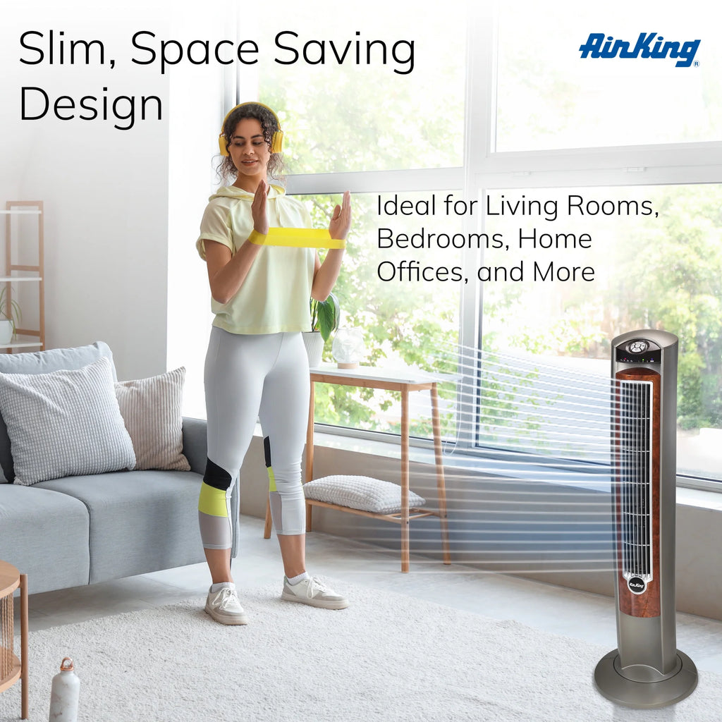 Air King Wind Curve 42" 3 Speed Fresh Air Ionizer Tower Fan with Remote Control, 9554