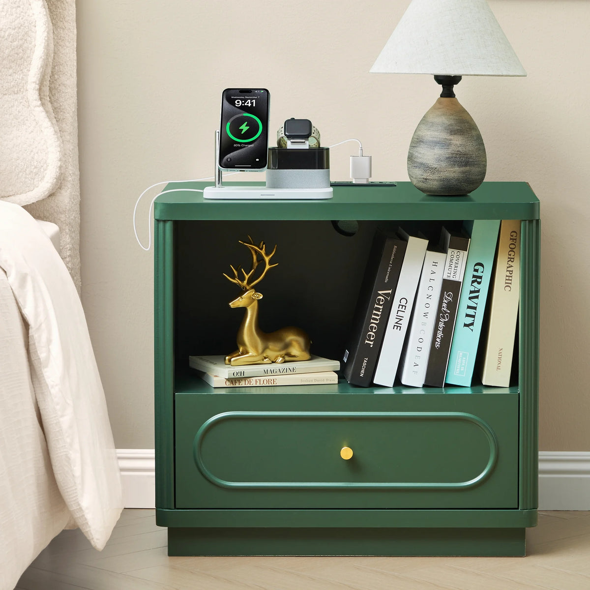 YOCWO 3 Drawer Nightstand, Classic Chest of Drawers with Arc Edge, Walnut