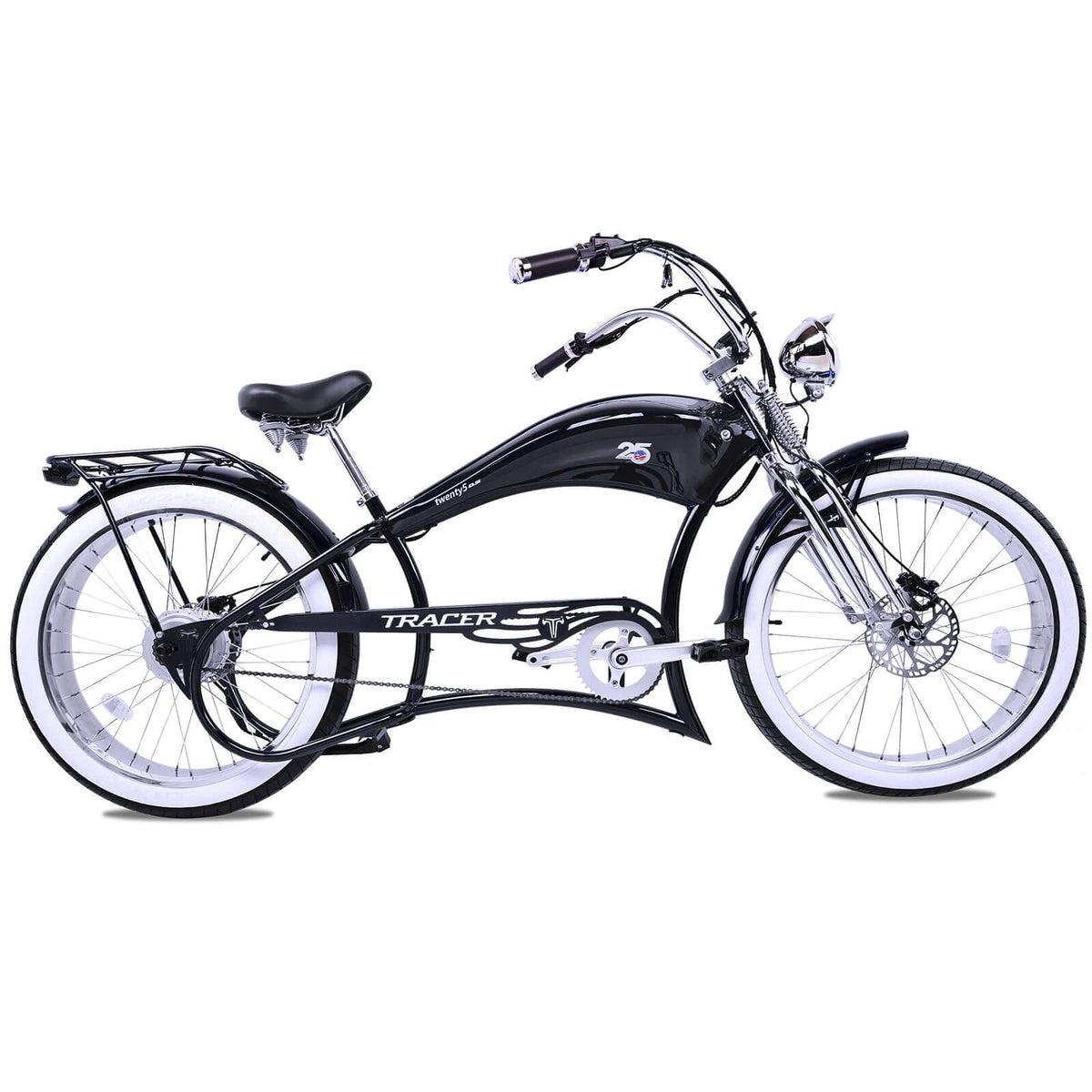 Twenty5 DS Chopper Stretch Cruiser E-bike, 26" Wheels, 800W Motor, Disc Brake, for men, Black