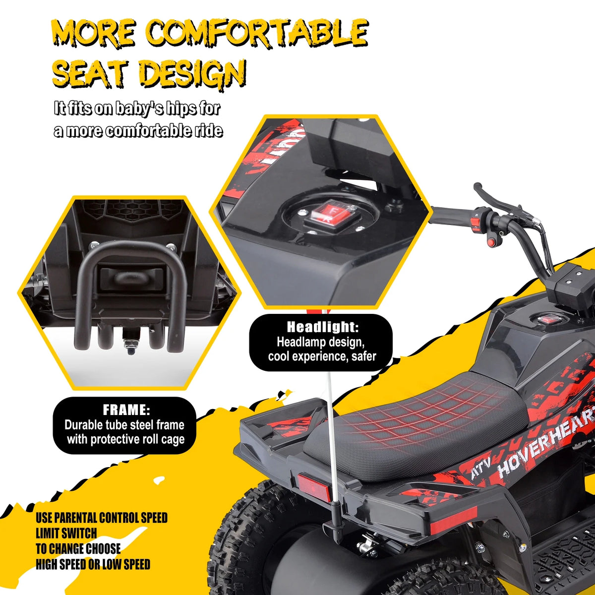 HOVER HEART Electric Dirt Quad, 36V 500W 4-Wheeler, Dual Suspensions, Age 13+