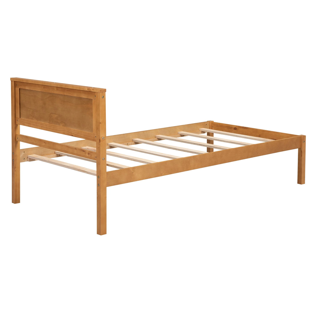 Euroco Twin Platform Bed, Modern Wood Frame Bed with Headboard and Slats for Kids Room, Oak