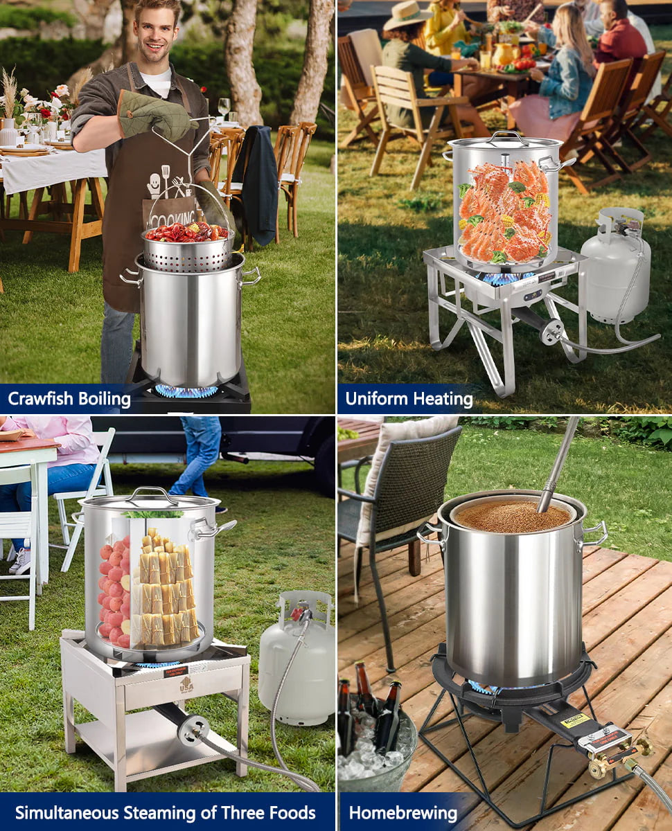 ARC 40QT Stainless Steel Stockpot For Seafood Boil Crawfish Boil Pot,Crab Boil Shrimp Boil Turkey Fryer Pot with Basket Divider and Hook, Lobster Tamale Steamer Pot Outdoor Cooking And Home Brewing