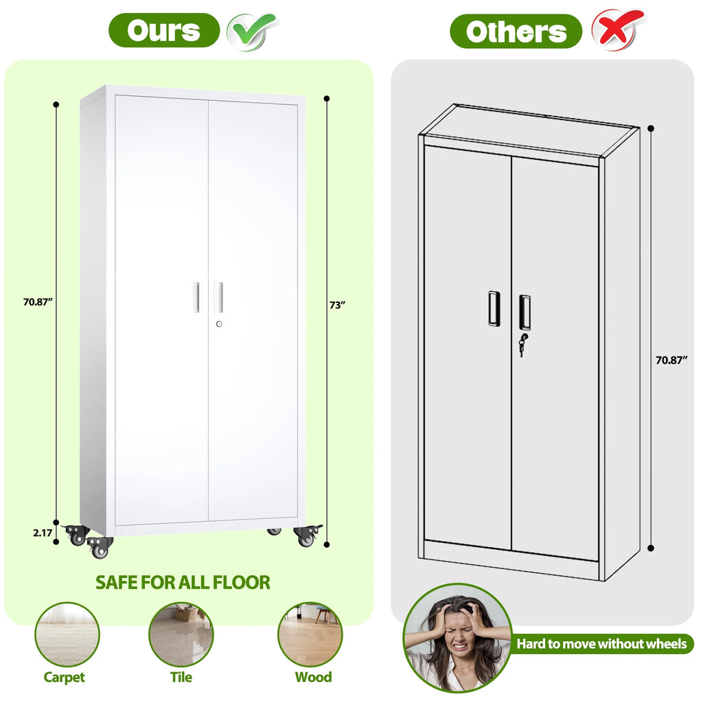 SUPEER 71" Metal Storage Cabinets with Wheels and Pegboards, Industrial Cabinet with 2 Drawers and 2 Adjustable Shelves,, Assembly Required