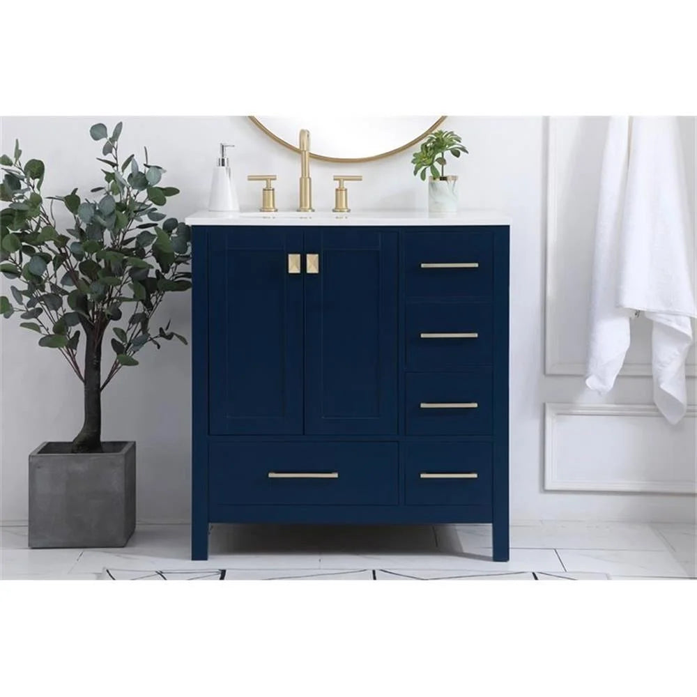 Elegant Decor Irene 32" Solid Wood and Stone Single Bathroom Vanity in White