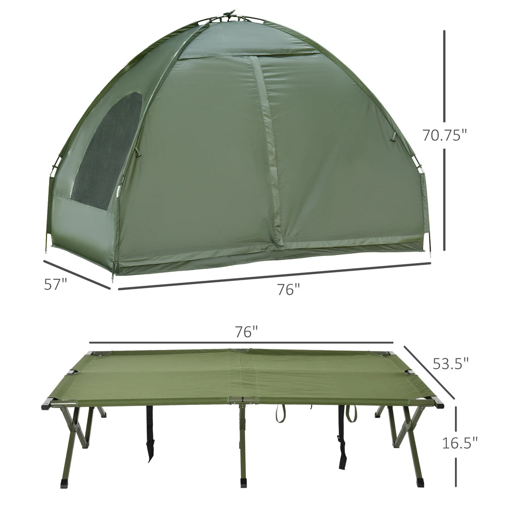2 Person Foldable Camping Cot with Tent, Bedspread and Thick Air Mattress, 4-In-1 Elevated Camping Bed Tent for Outdoor Hiking, Picnic, Travel