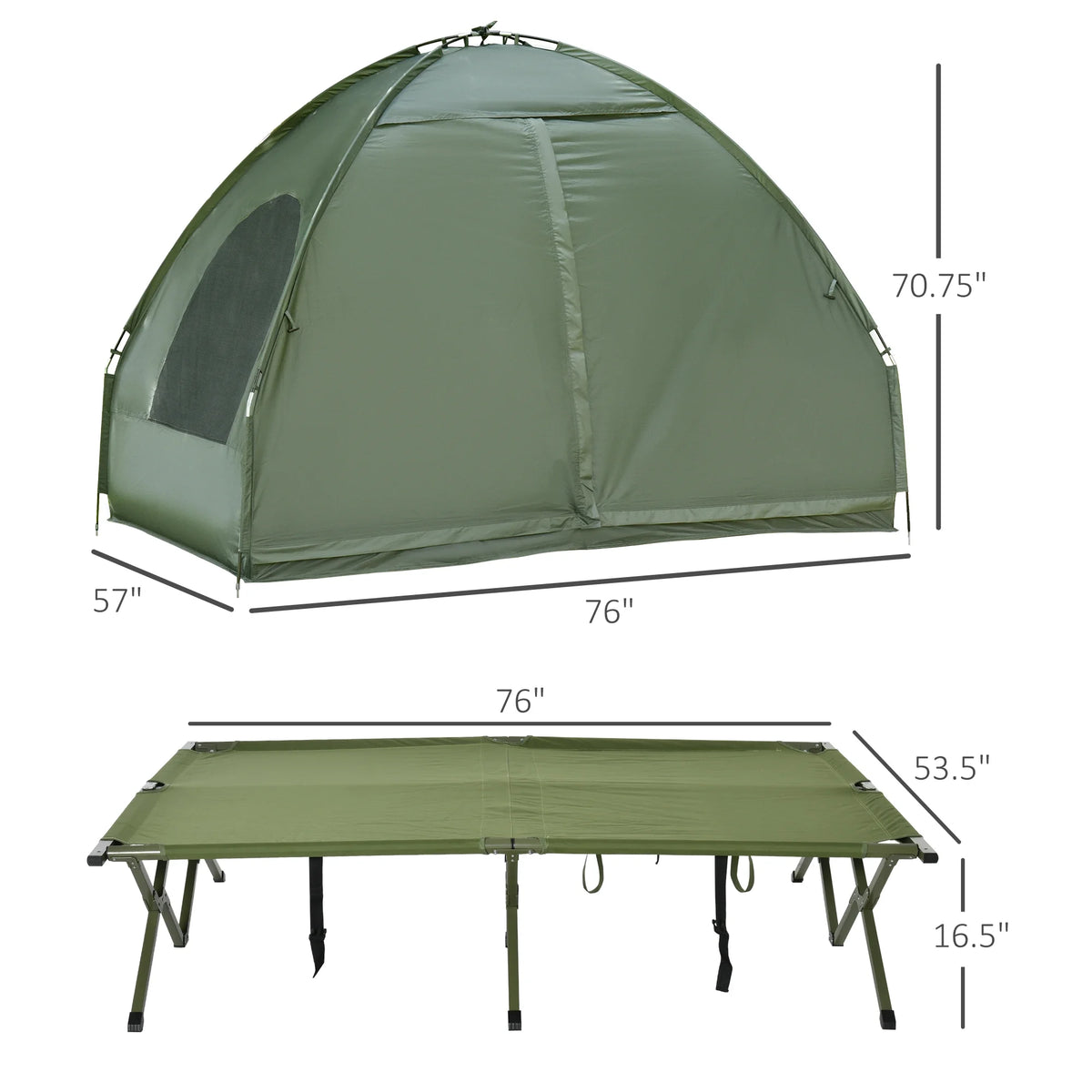 2 Person Foldable Camping Cot with Tent, Bedspread and Thick Air Mattress, 4-In-1 Elevated Camping Bed Tent for Outdoor Hiking, Picnic, Travel