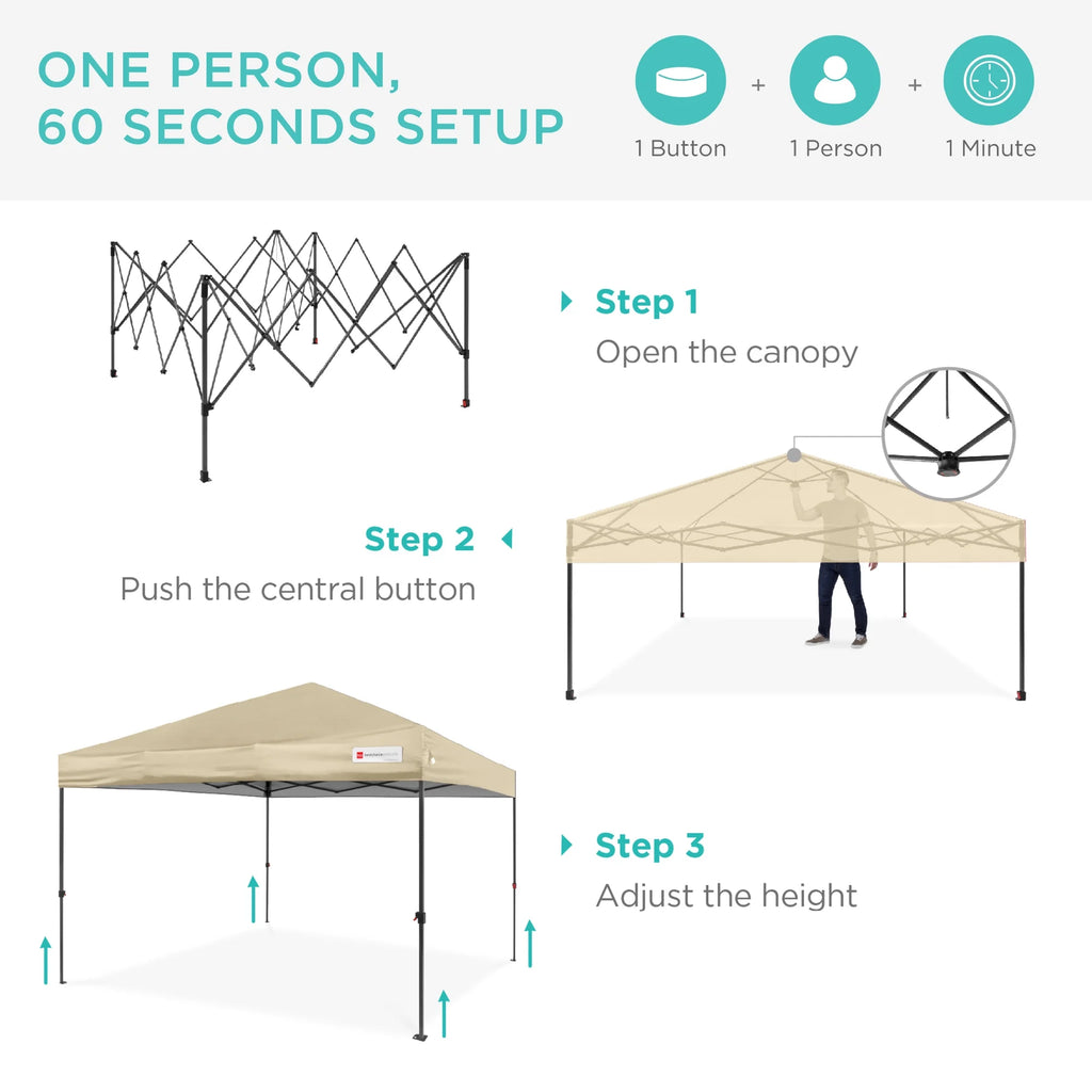 Best Choice Products 12x12ft Easy Setup Pop Up Canopy w/ 1-Button Setup, Wheeled Case, 4 Weight Bags - Navy Blue