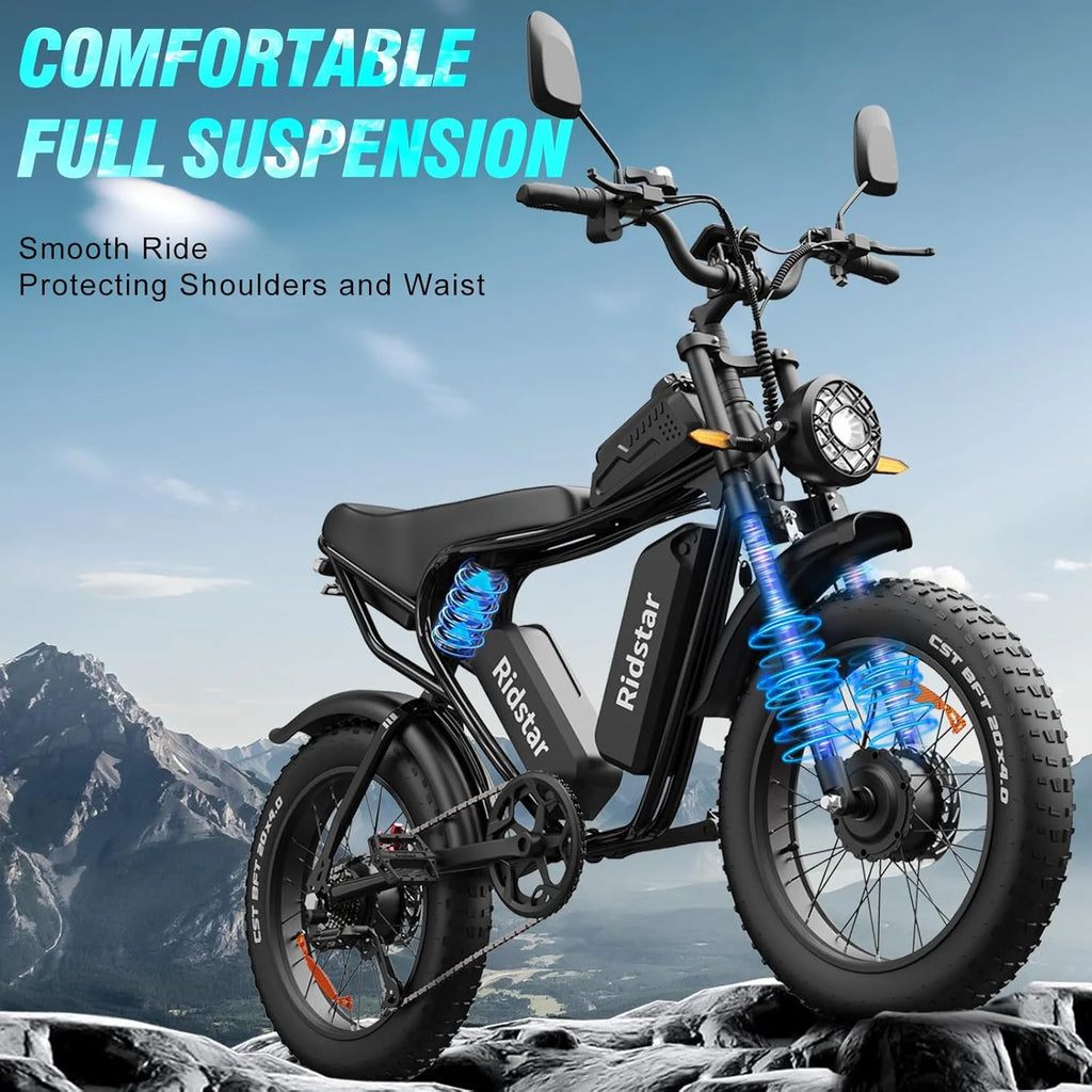 Ridstar 1500W Electric Bike for Adults,33MPH 48V 20Ah Electric Bicycle ,20" Fat Tire Full Suspension Mountain Bike UL2849