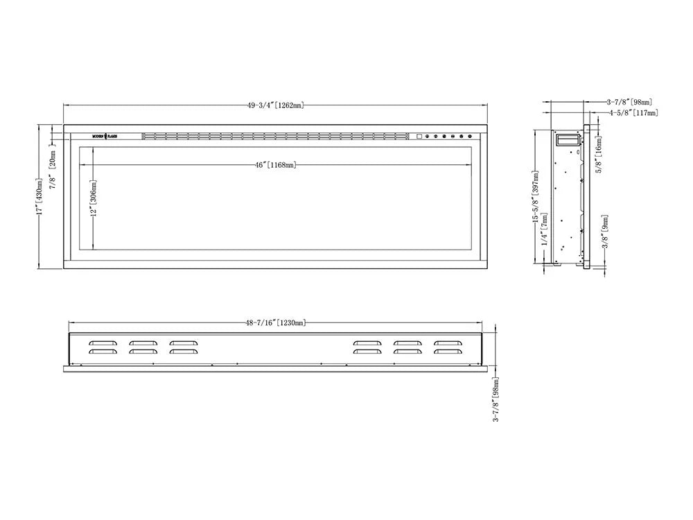 Modern Flames Spectrum Slimline Built-in/Wall Mounted Electric Fireplace, Sizes: 50"-100"