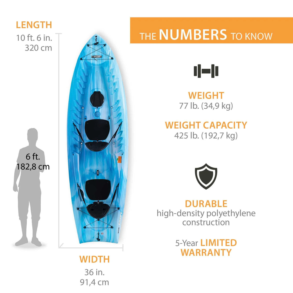 Lifetime Envoy 10.5 Ft. Sit-on-Top Tandem Kayak, Sky Fusion (91192)