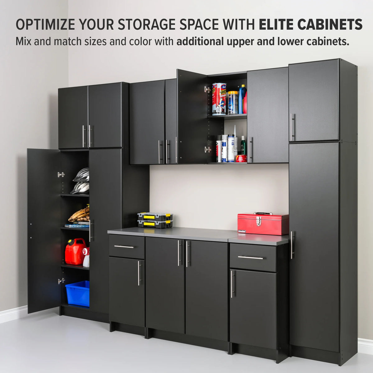 Prepac Elite 16" Storage Cabinet, Black Storage Cabinet, Bathroom Cabinet, Pantry Cabinet with 2 Adjustable Shelves, 16" D x 16" W x 65" H, BEB-1664