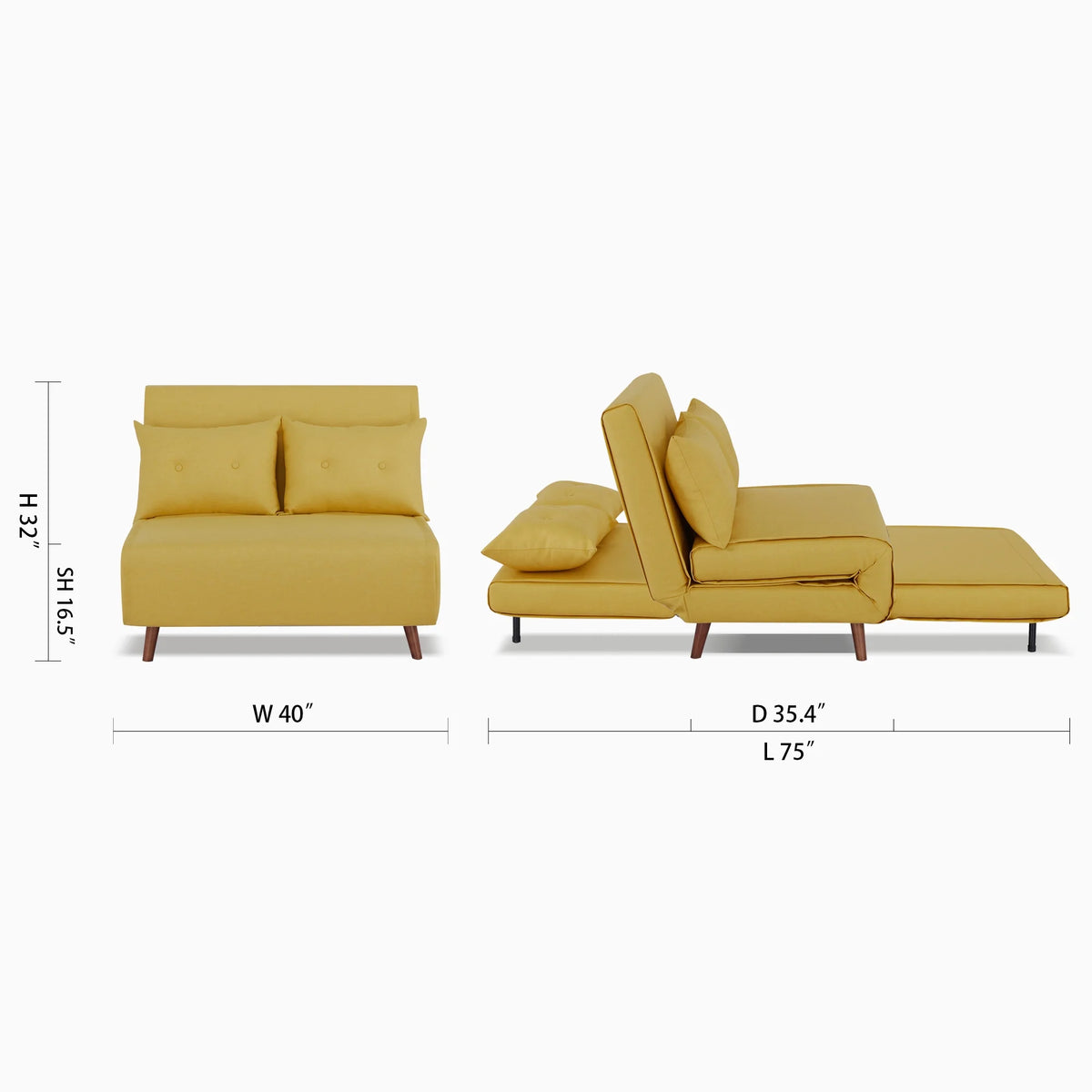A&D Home Haru 40" Convertible Futon Chair, Linen Beige