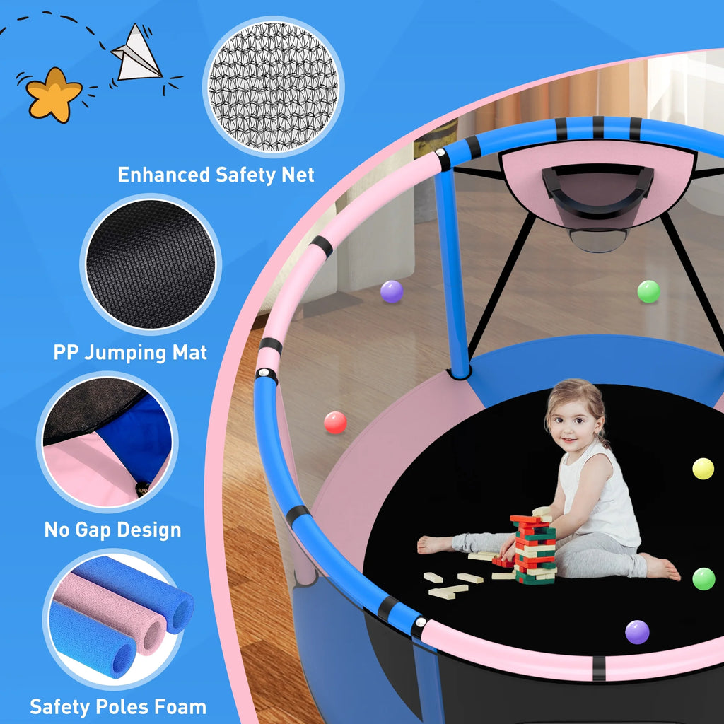 CITYLE Trampoline for Kids 600LBS 60'' 5FT Toddler Trampoline Indoor Outdoor with Basketball Hoop, Swing, Adjustable Bar, Mini Small Trampoline with Enclosure, Gifts for Toddlers, Boys & Girls