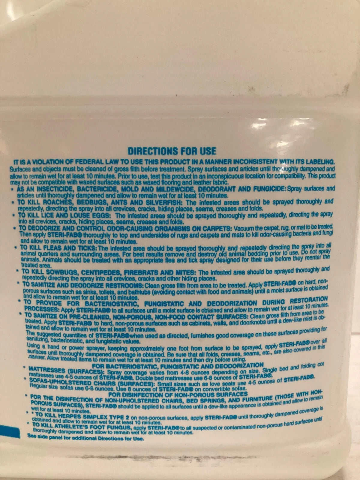 Steri-Fab Kills Bed Bug Pest Control Insecticide Deodorizer Fungicide, 4 Gallons