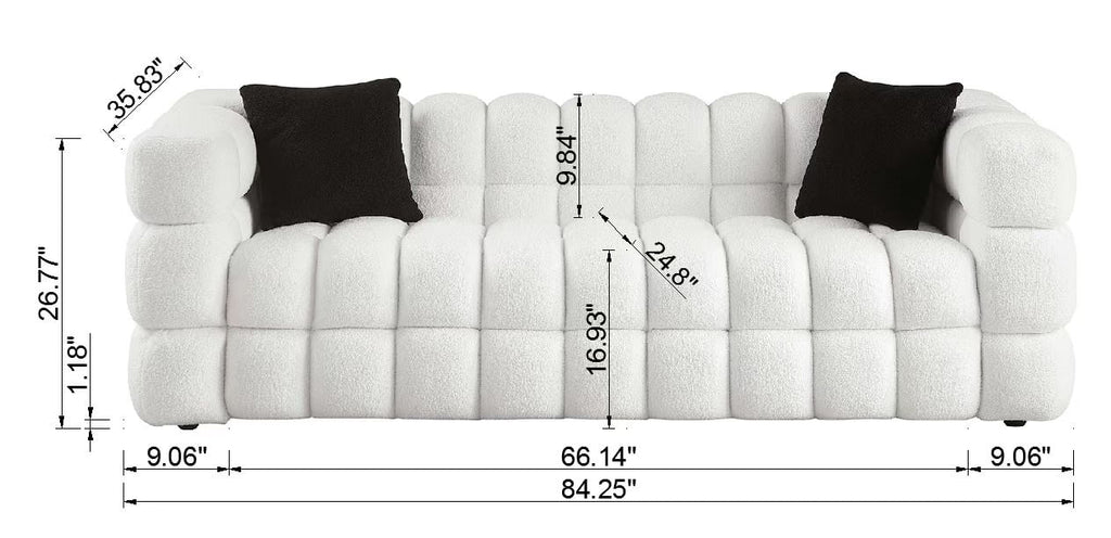 Holaki 3 Seater Sofa, 84.3" Modern Large Marshmallow Sofa with Boucle Arm, White