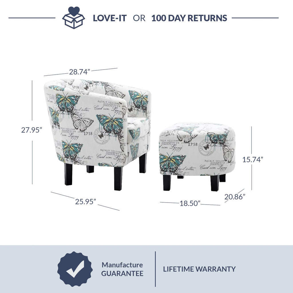 BELLEZE Accent Club Chair with Ottoman - Lydia (Butterfly White)