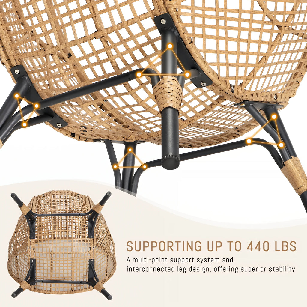 RADIATA 440 lbs Outdoor Egg Chair with Foot Rest & Ottoman, Wicker Patio Egg Chair for Indoor or Garden,Beige