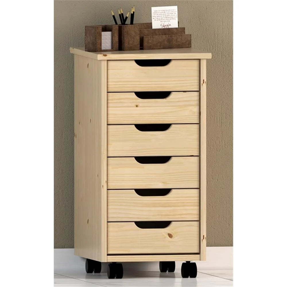 Riverbay Furniture Six Drawer Wood Rolling Storage Cart in Brown