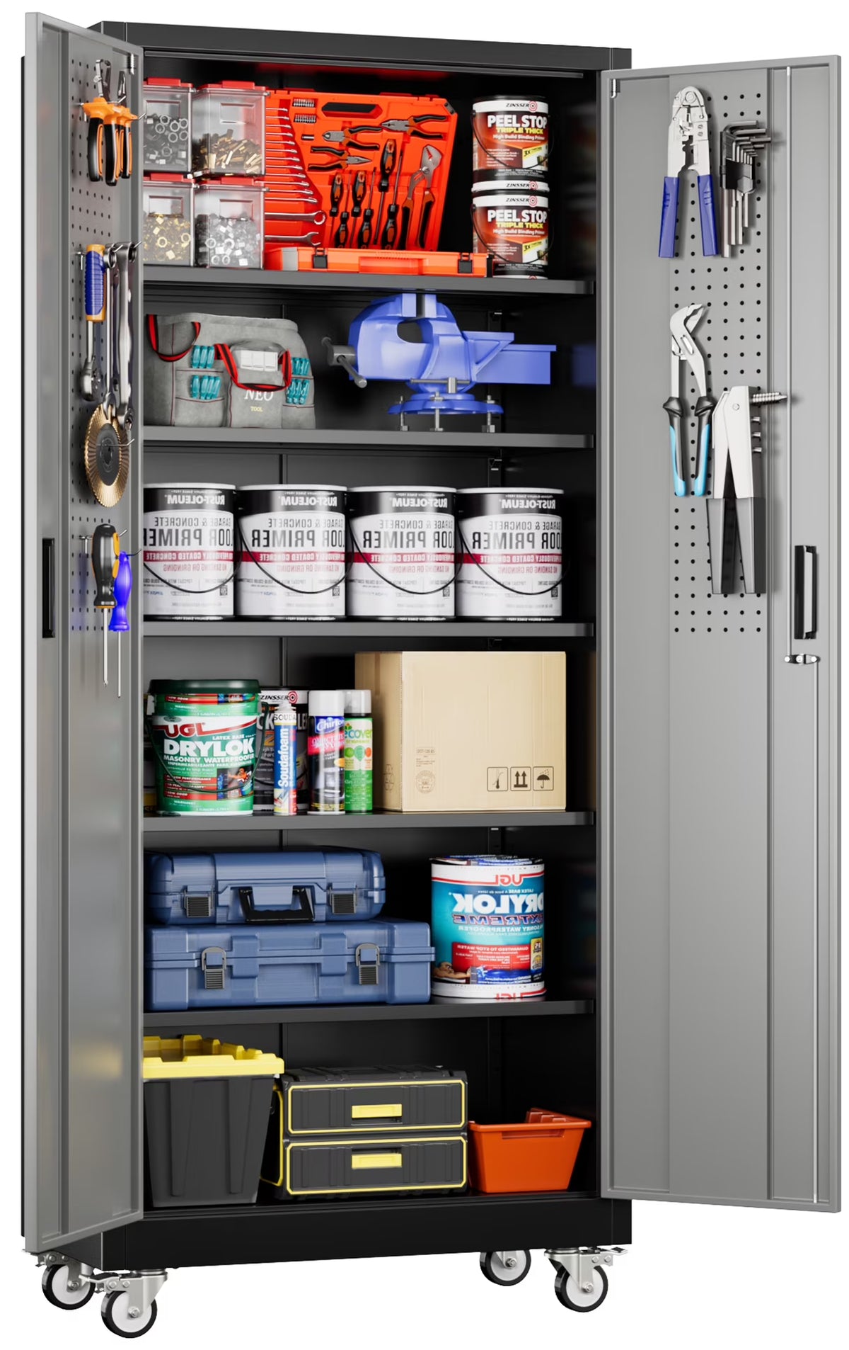 Supeer Locking Storage Cabinet with 5 Adjustable Shelves, Steel, Black, 71" H, Assemble Required