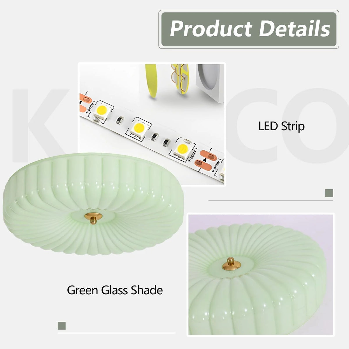 KCO Lighting Mid Century Modern LED Ceiling Lights Mint Green Glass Ceiling Lamp Large Hallway Ceiling Light