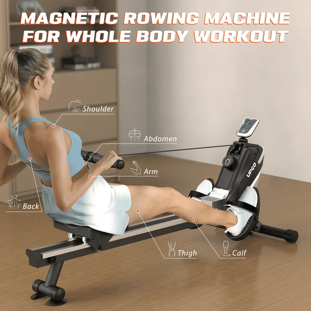 Upgo Rower Magnetic Rowing Machine for Home Use 300lbs Max Weight Indoor Rower with 8 Level Adjustable Quiet Magnetic Resistance and LCD Monitor