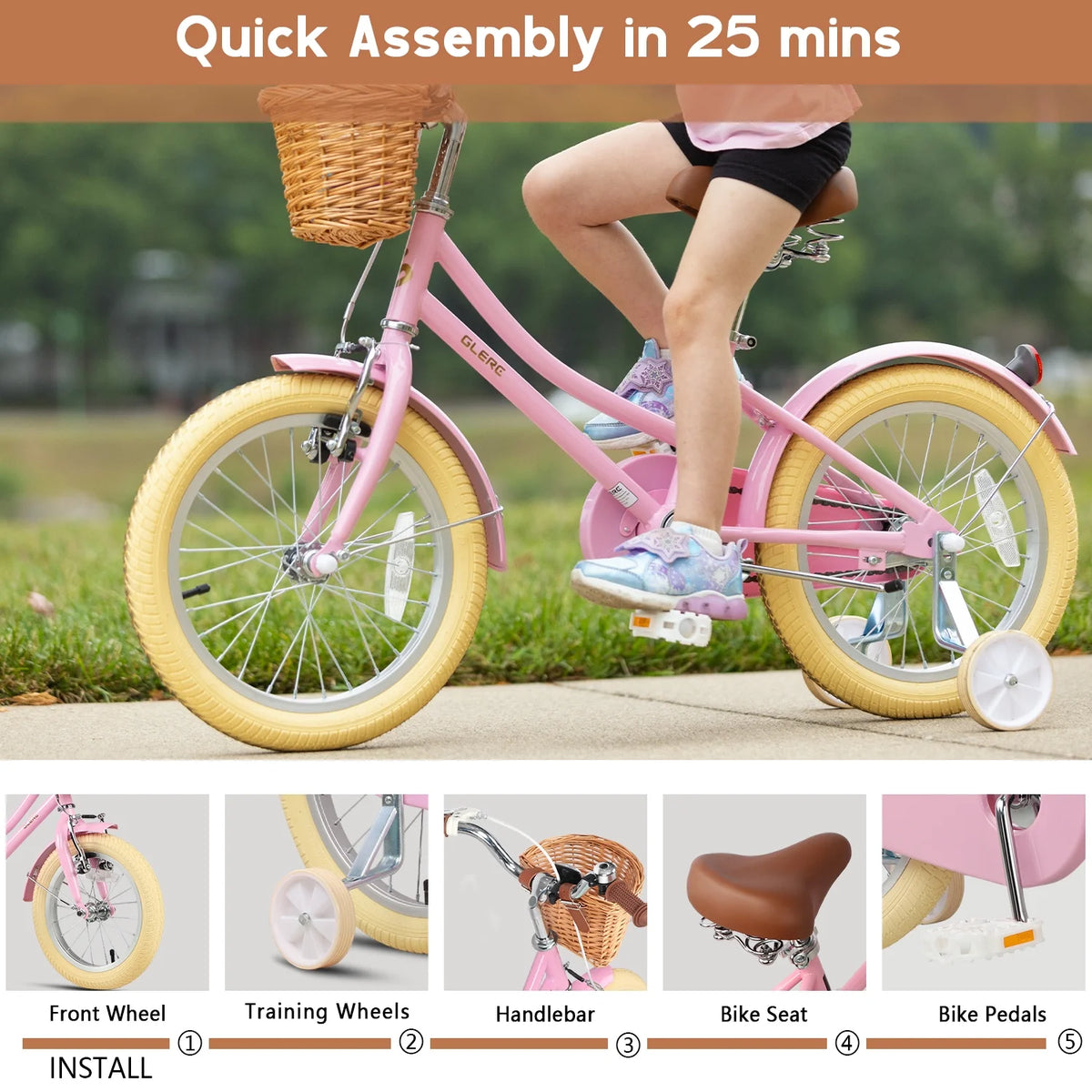 Glerc Little Molly 12 inch Kids Girls Bike for1 2-4 Years Old Child and Toddler,gifts,Pink