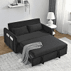 Momspeace 55" Modern Velvet Pull Out Sofa Bed Loveseat Lounge Chaise,Sleeper Sofa Bed with Adjustable Backrest 2 Detachable Arm Pockets - Gray