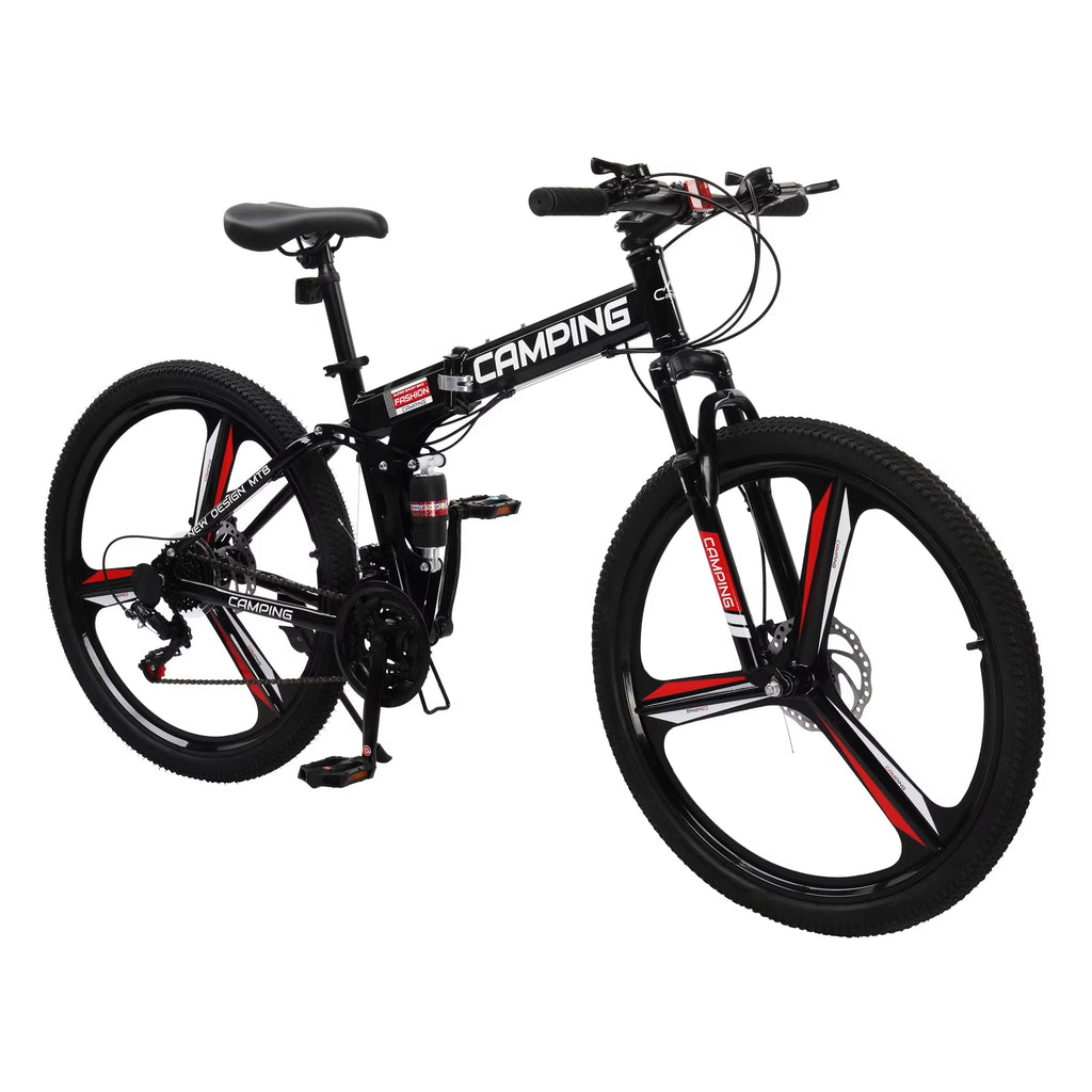 Ktaxon 26 inch 21 Speeds Folding Mountain Bike High Carbon Steel, for Adults Men Women, Red