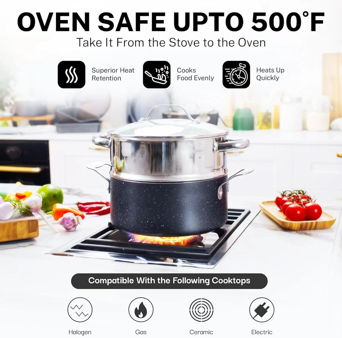 Granitestone Pots and Pans Set, 20 Piece Complete Cookware + Bakeware Set with Ultra Nonstick, Includes Frying Pans, Saucepans, Stock Pots, Steamers, Cookie Sheets and Baking Pans
