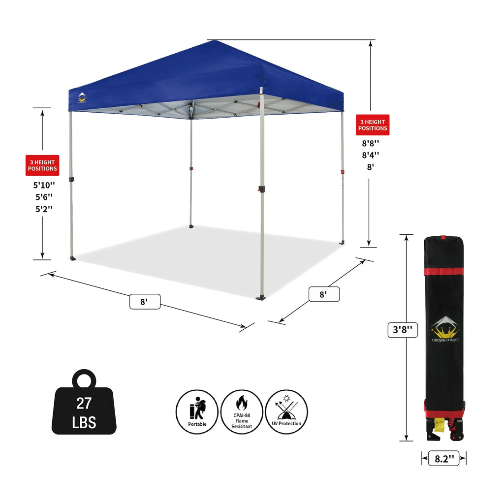CROWN SHADES 8x8 Pop Up Canopy with One Push Setup Easy Outdoor Sun Shade for Events Parties Camping Forest Green