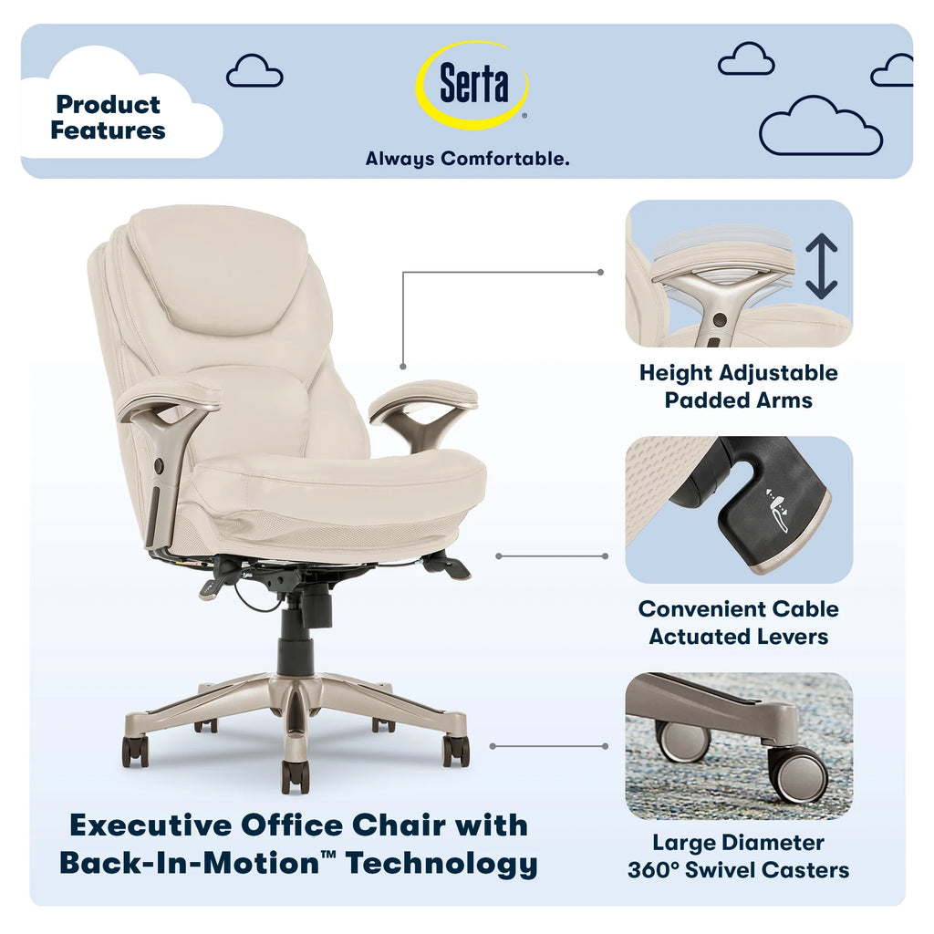 Serta Back in Motion Technology Fabric Executive Office Chair, Light Gray