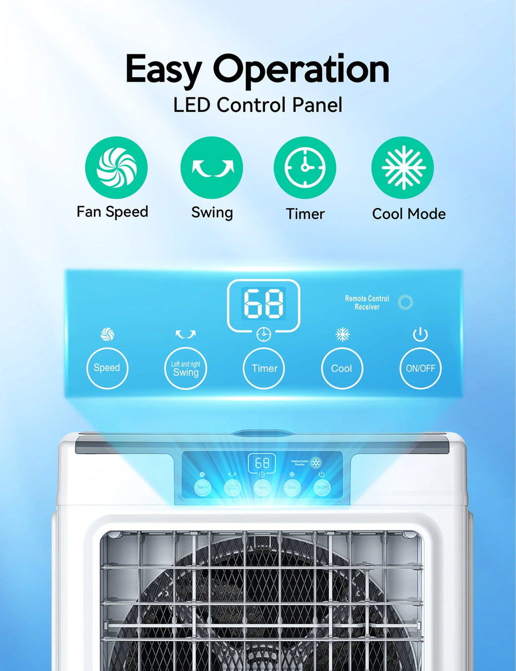 Evaporative Cooler, 2100CFM Air Cooler, 120°Oscillation Swamp Cooler with Remote Control, 24H Timer, 3 Wind Speeds for Outdoor Indoor Use, 7.9Gallon