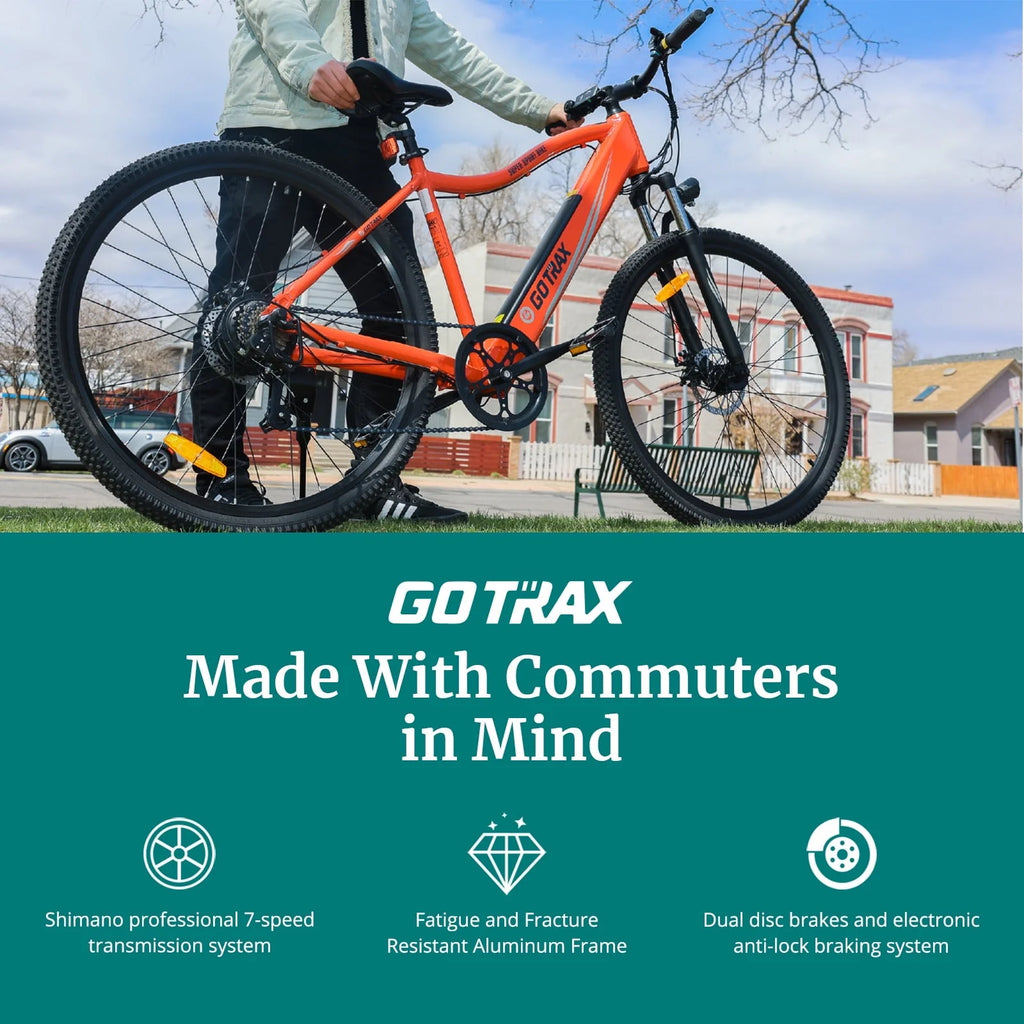 GOTRAX Alpha 29" Electric Mountain Bikes for Adult, 350W 7 Speed Commuter Travel E-Bikes, Orange