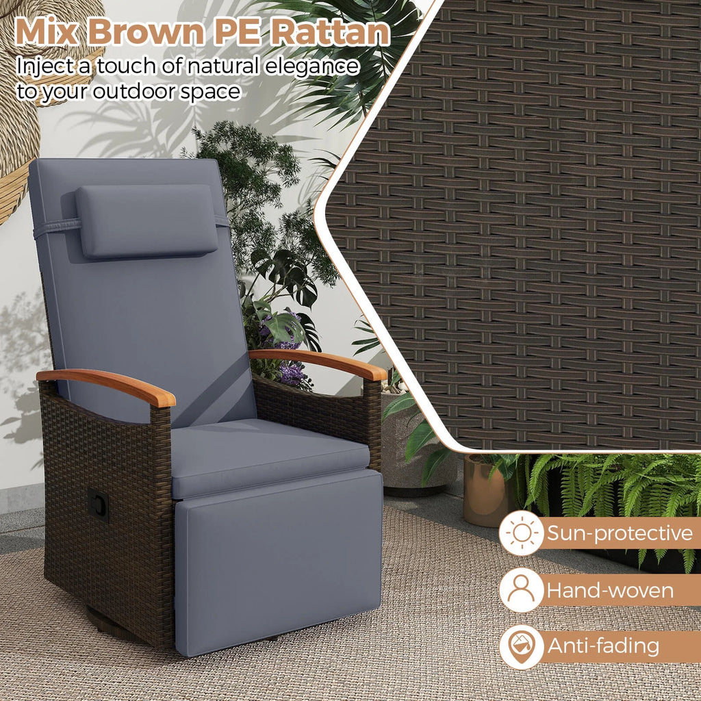 Costway Outdoor 360�� Swivel Rattan Recliner Chair Patio Wicker Chaise Lounge Chair Beige