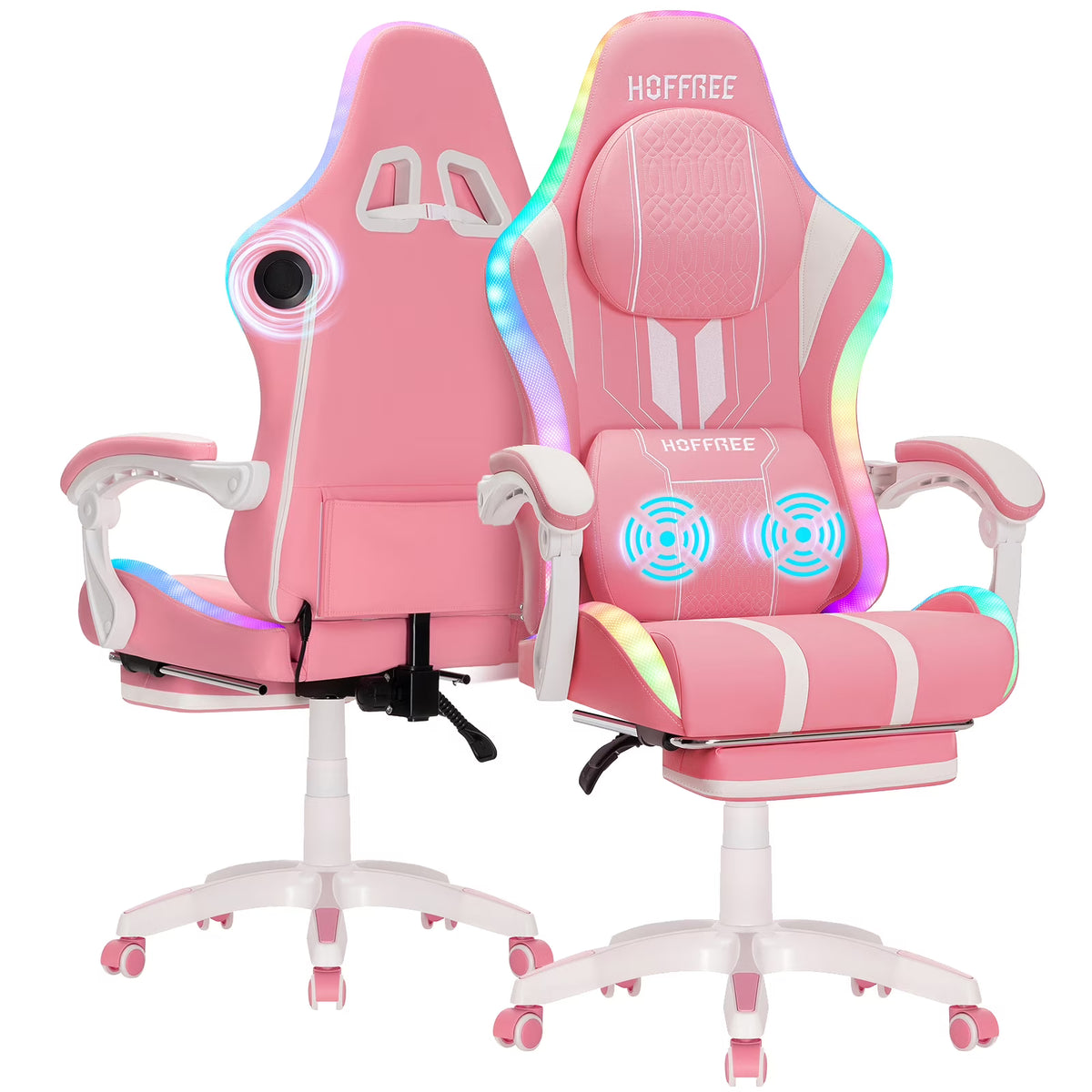 HOFFREE Big and Tall Gaming Chair with Speakers and RGB Lights, Gamer Chair with Footrest, Lumbar Support Height Adjustable 360-Swivel Seat and Headrest for Adults, 400lbs