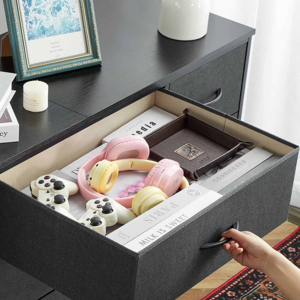 Wide Dresser TV Stand with 9 Drawers Dresser for Bedroom Chests of Drawers for Living Room, Black