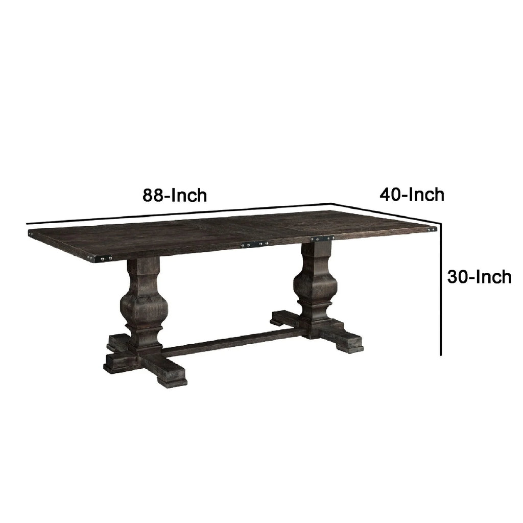Tyler 88 Inch Classic Rectangular Dining Table Rubberwood Charcoal Gray