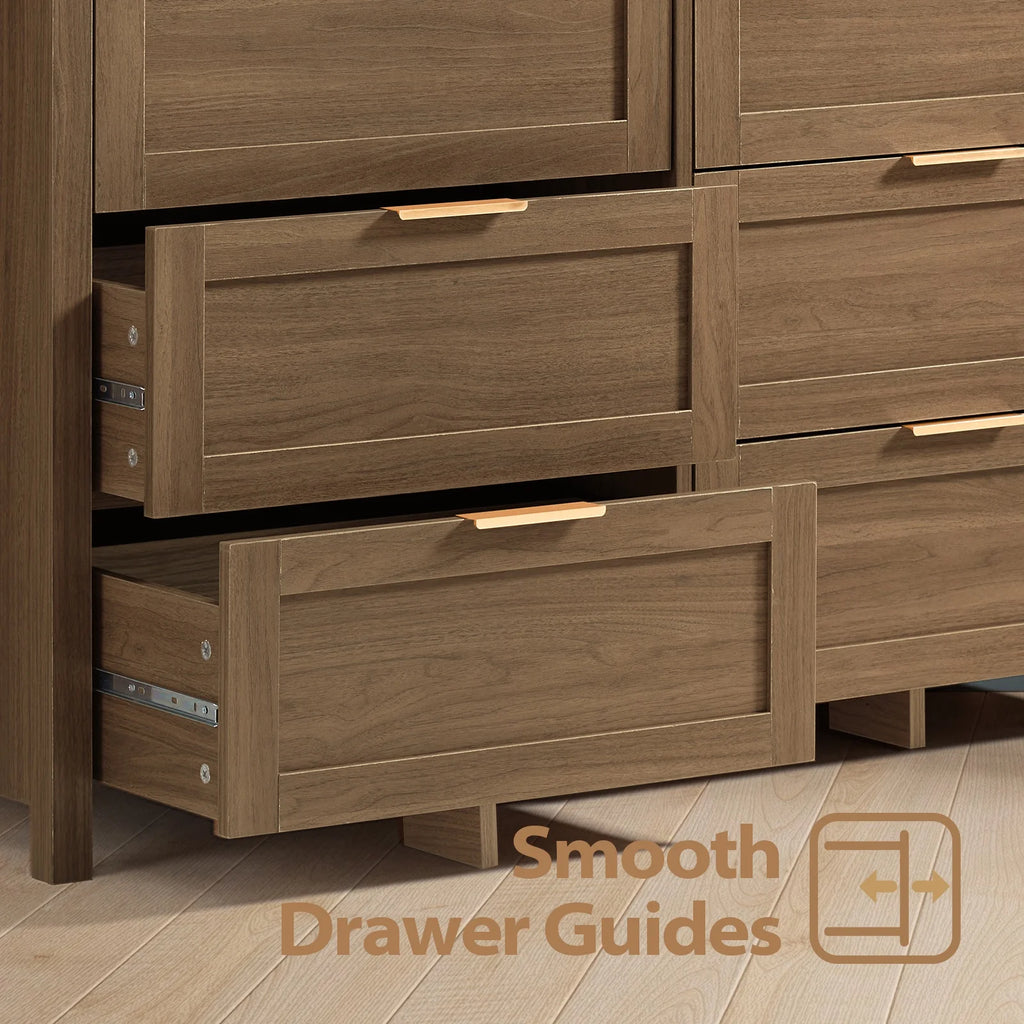 ARKANTOS Wooden 6 Drawer Double Dressers, Wide Chests of Drawers for Bedroom, Natural Oak