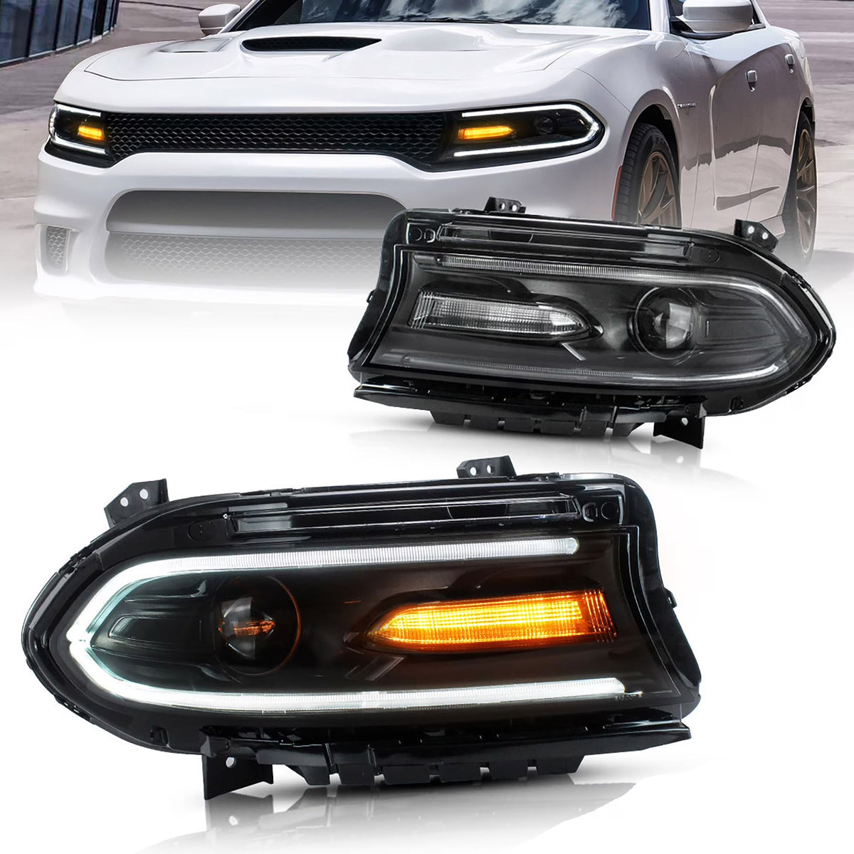 VLAND for Dodge Charger 2011 2012 2013 2014 Dual Beam Projector Headlights Replacement Assembly