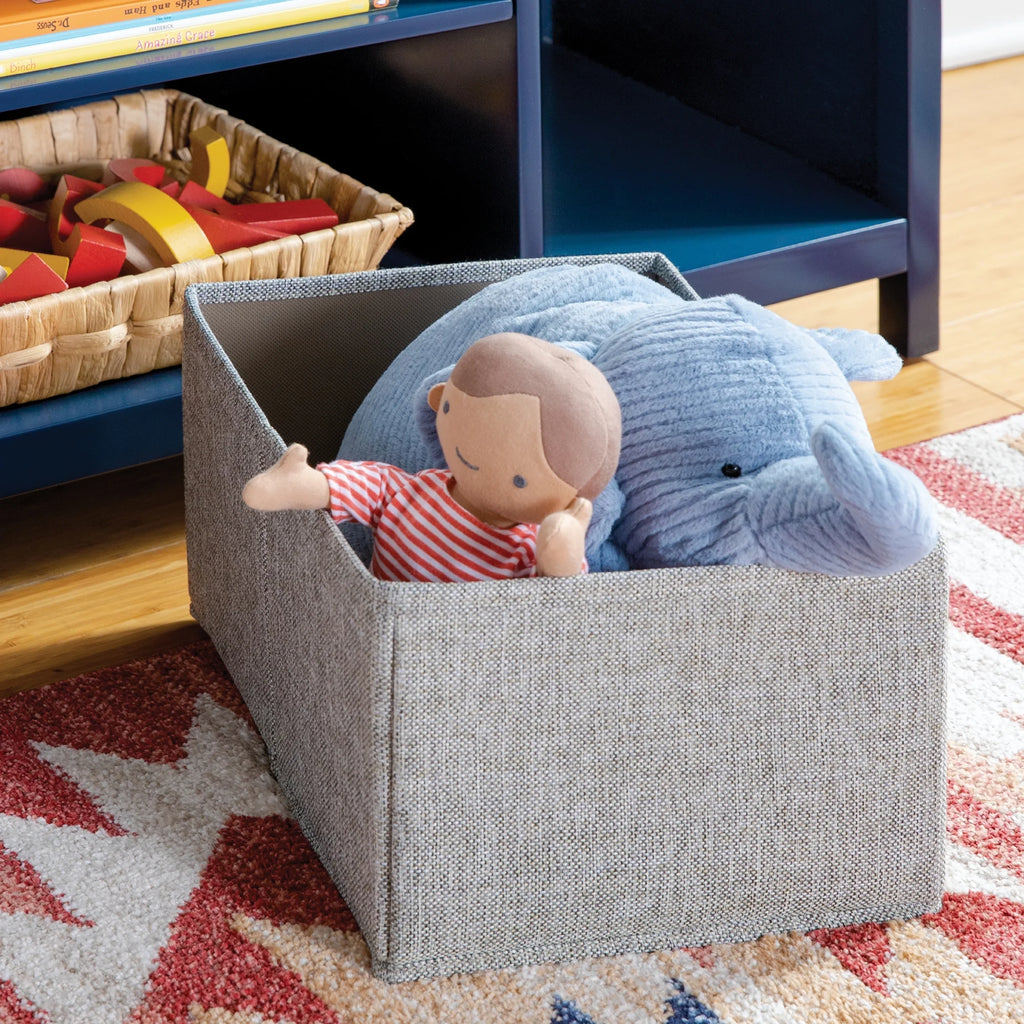 Martha Stewart Kids' Jr. Reading Nook with Bins - Linen White: Kids Wood Bookshelf and Storage Bench with Open Shelves and Canvas Storage Bins for Toys, Games, and Books