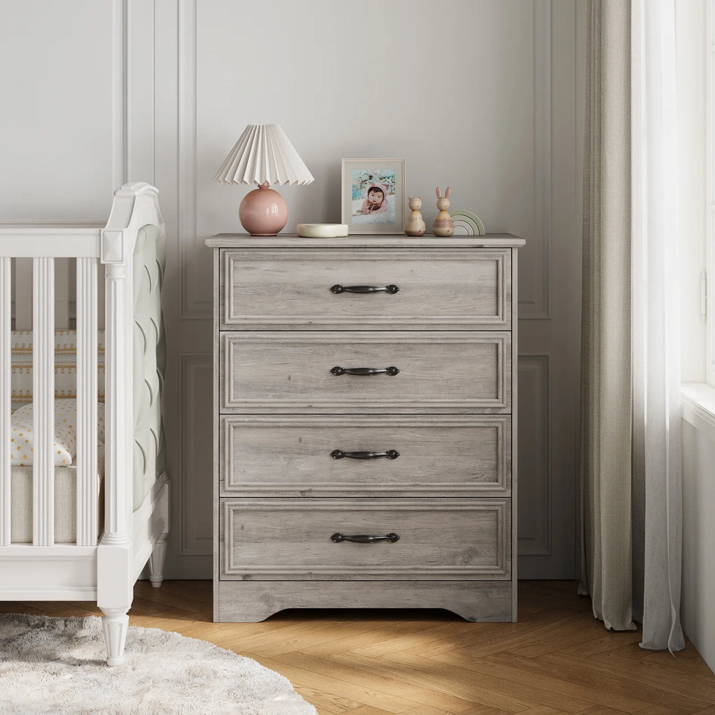 LGHM 4 Drawer Dresser, Modern Wood Chest Dresser for Bedroom Livingroom Gray