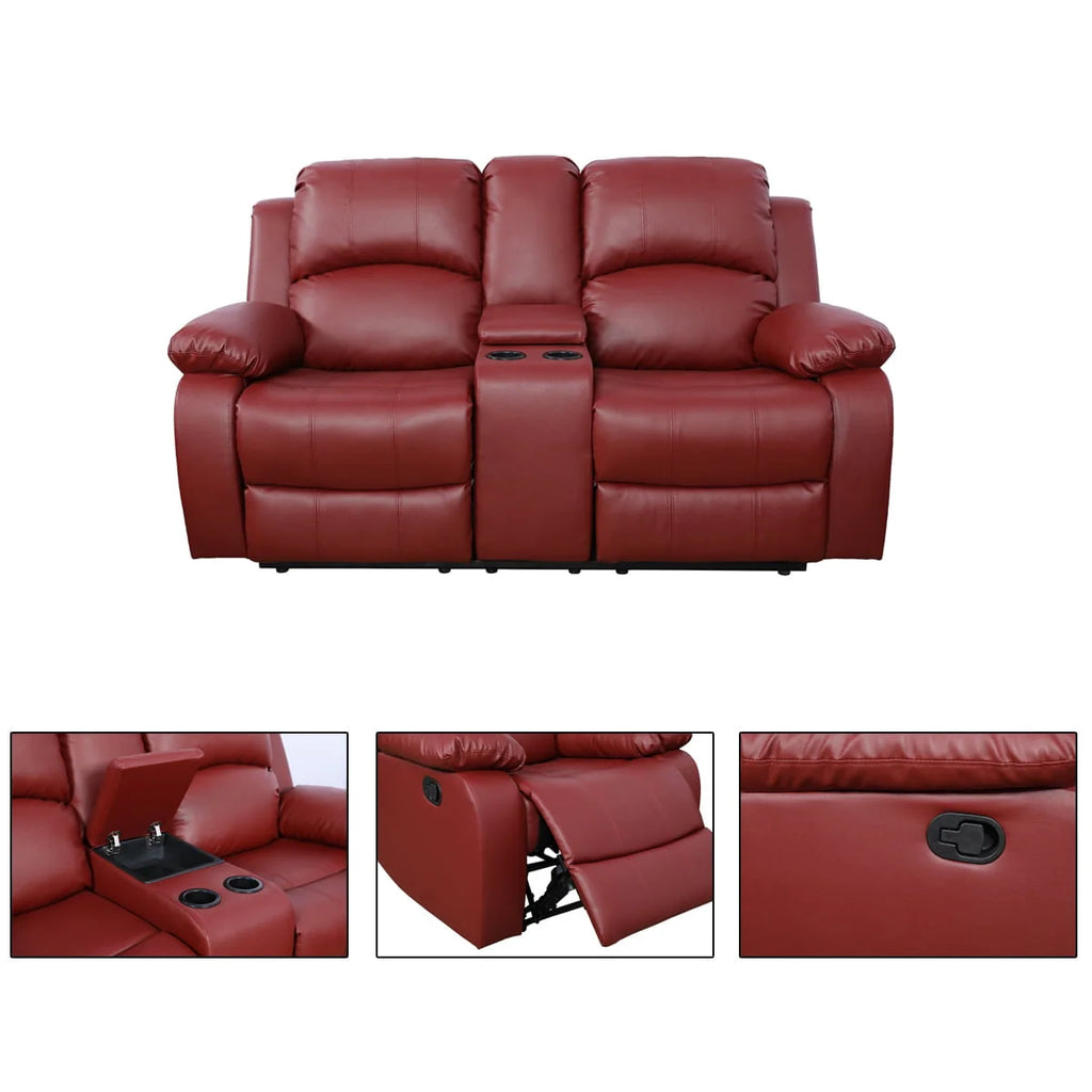 Ainehome Red Leather 3 Pieces Reclining Sofa Sets, Recliner Sofa for Living Room